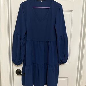 Elegant Navy Blue Long Sleeve Dress